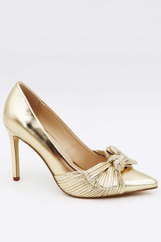 Pointy Toe Pump with Pleated Bow